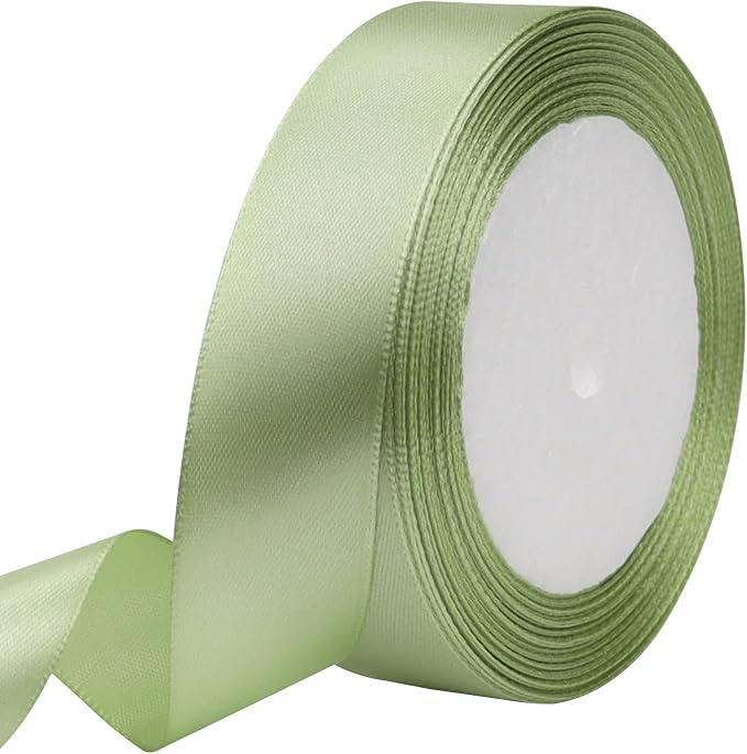 Pale green Solid Satin Ribbon 1 Inch 25 Yards Solid Polyester Fabric Ribbon by Riunbb