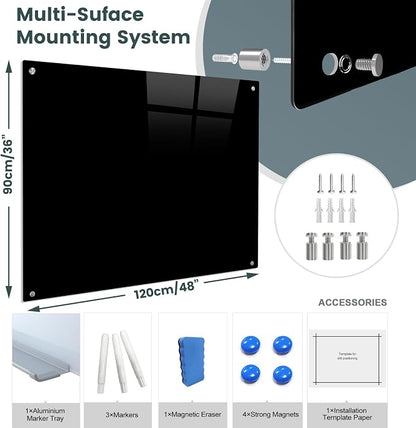 Magnetic Glass Black Board 48"x36" Glass Dry Erase Blackboard Tempered Glass - Image 3
