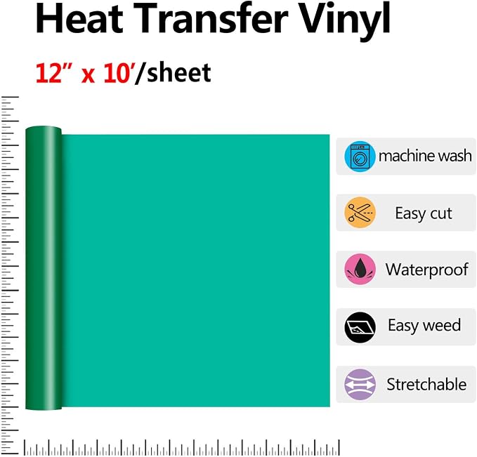 RENLITONG Green HTV Iron on Vinyl 12Inch by 10ft Roll Heat Transfer Vinyl - Image 2