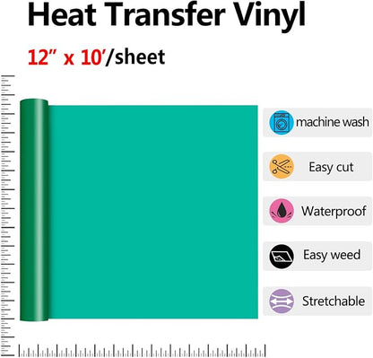 RENLITONG Green HTV Iron on Vinyl 12Inch by 10ft Roll Heat Transfer Vinyl - Image 2