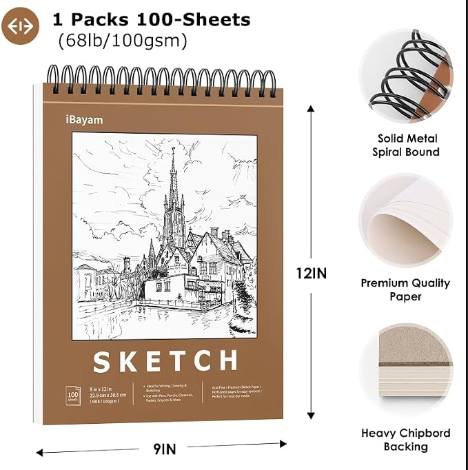 iBayam 9x12 Sketchbook, Spiral Bound Sketch Book - Image 2
