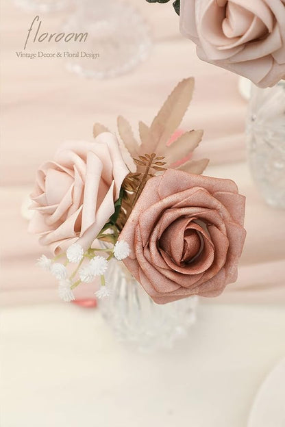 Floroom Artificial Flowers 25pcs Real Looking Morandi Peach Ombre Colors Foam - Image 4