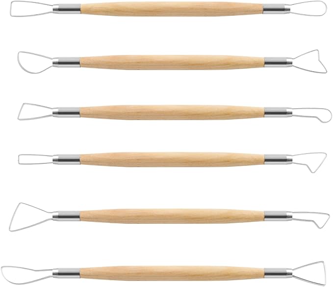Suiwotin 6pcs Double-Sided Clay Sculpting Tools, Wooden Handle Ribbon Clay Tools by suiwotin