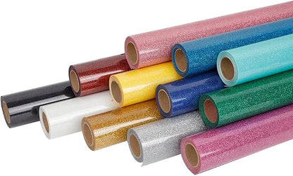 FUNKAKA Glitter Heat Transfer HTV Vinyl Bundle, 12 Rolls 12" x 5ft Iron On Vinyl by FUNKAKA