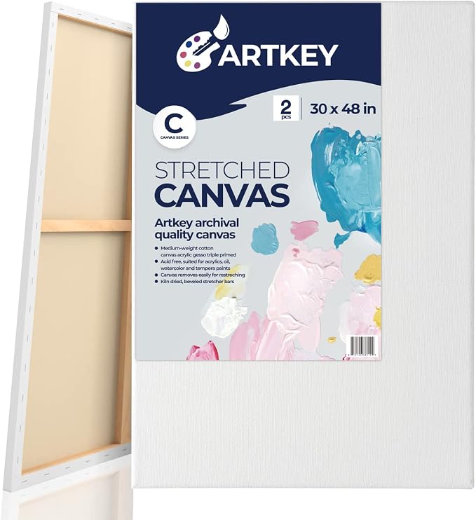 Artkey Stretched Canvases for Painting 30x48 Inch 2-Pack, 12.3 oz Triple Primed by Artkey