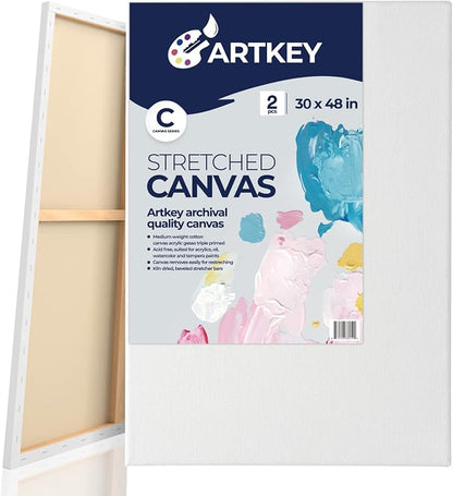 Artkey Stretched Canvases for Painting 30x48 Inch 2-Pack, 12.3 oz Triple Primed by Artkey