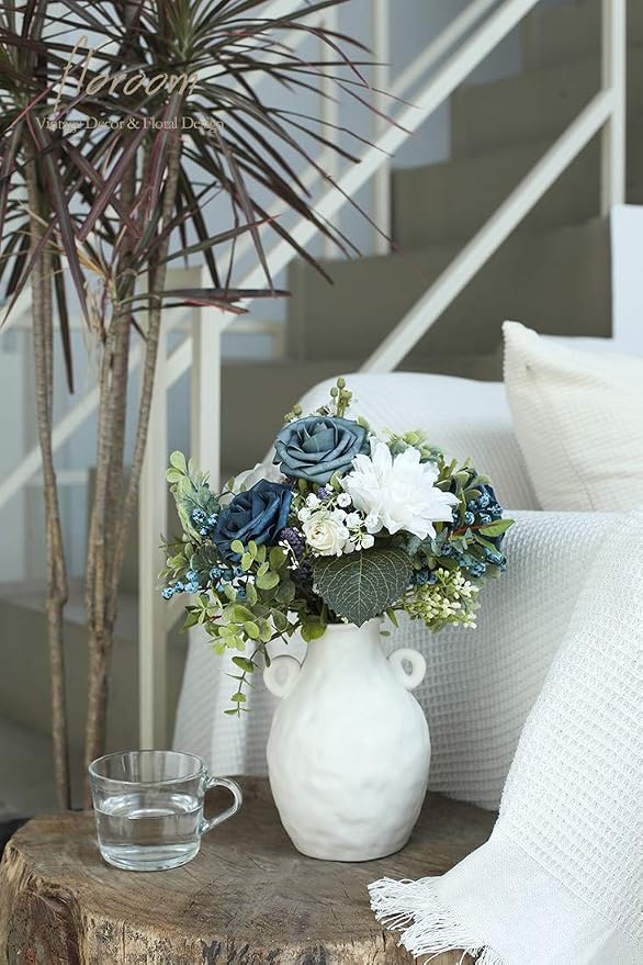 Floroom Artificial Flowers 25pcs Real Looking Dusty Blue Foam Fake Roses - Image 2