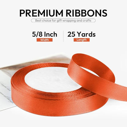 5/8 Inch 25 Yards Satin Ribbon Autumn Orange, Solid Color Fabric Ribbon - Image 2