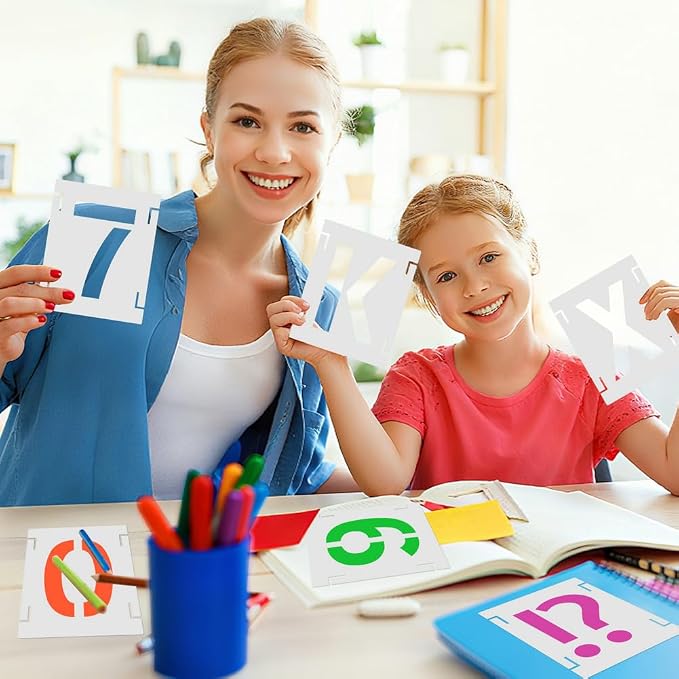 4 Inch 42 Pcs Reusable Letter Number Symbol Stencils, Plastic Painting Templates - Image 7