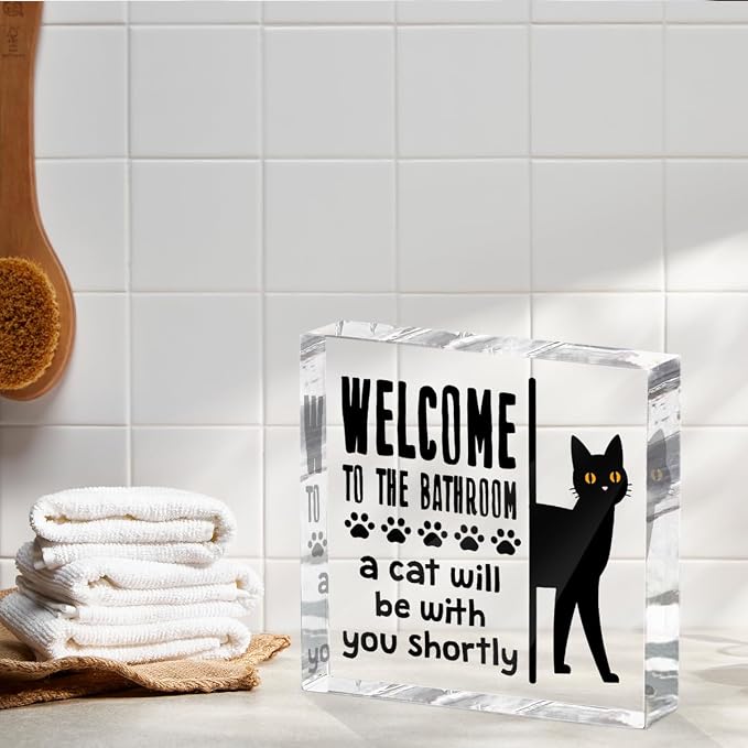 Funny Cat Bathroom Decor Acrylic Decorative Signs 4x4 Inch, Humorous Decorations - Image 6