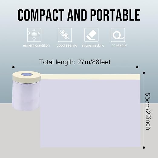 Lichamp Plastic Cover for Painting, Pre-Taped Masking Film, 22 inch x 30 Yard x - Image 2