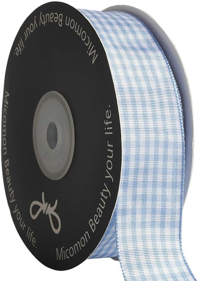 Light Blue Gingham Plaid Checked Ribbon 25 Yard Each Roll 100% Polyester - Image 3
