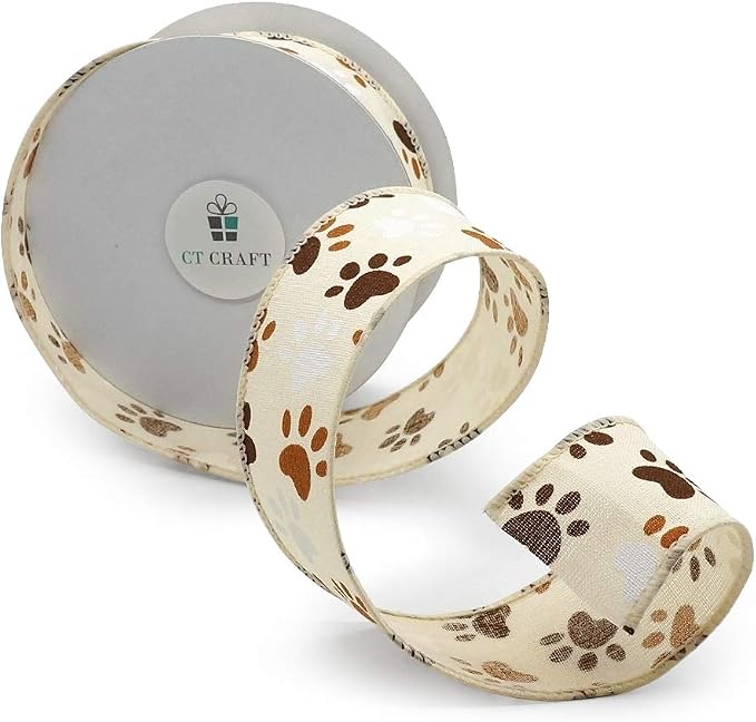 CT CRAFT LLC Ivory Canvas Dog Paw Wired Ribbon 1.5 Inch x 10 Yards - Image 5