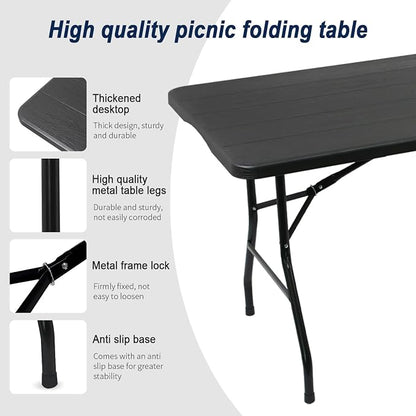 2-PCS 70.8" W X 29" D X 29" H - 6 ft Black Folding Table Heavy Duty Portable - Image 3