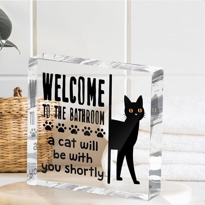 Funny Cat Bathroom Decor Acrylic Decorative Signs 4x4 Inch, Humorous Decorations - Image 4