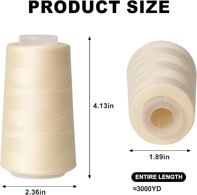 Sewing Thread Cone Set, 3 Pack Serger Thread, 3000 Yards Each, All Purpose - Image 2