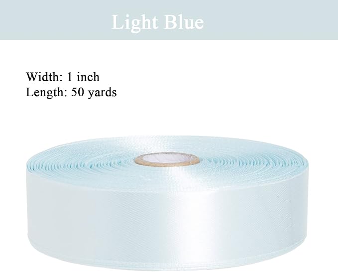 1 Inch Light Blue Solid Satin Ribbon, 50 Yards Craft Fabric Ribbon - Image 2