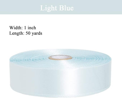 1 Inch Light Blue Solid Satin Ribbon, 50 Yards Craft Fabric Ribbon - Image 2