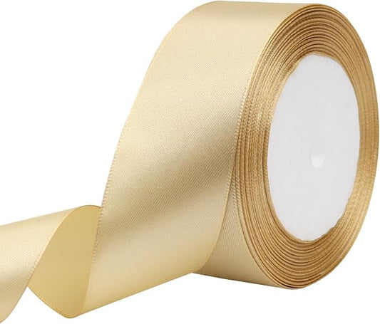 Champagne Solid Satin Ribbon 1-1/2 Inch 25 Yards Solid Polyester Fabric Ribbon by Riunbb