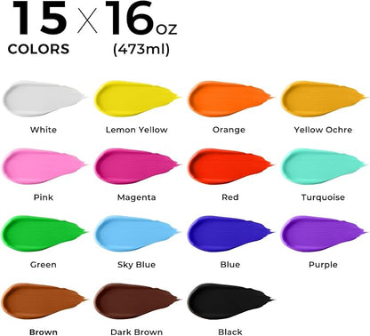 ARTME Acrylic Paint Set, 15 Unique Colors Large Bulk Acrylic Paint Non Toxic - Image 2