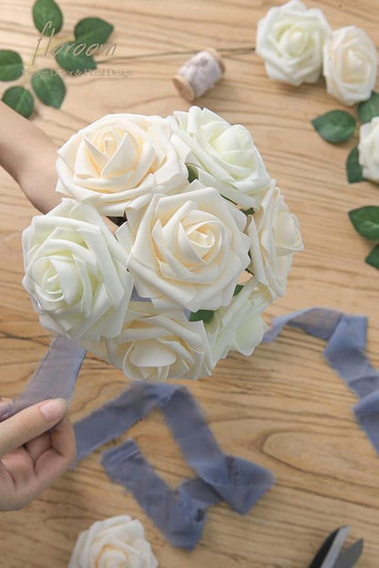 Floroom Artificial Flowers 50pcs Real Looking Champagne Foam Fake Roses - Image 2