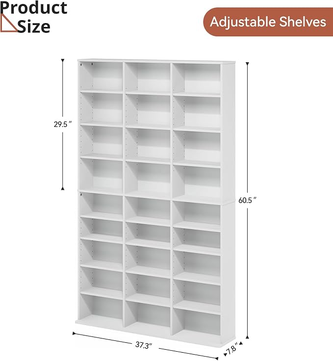 DVD Storage Shelf with Adjustable Shelves, 8-Tier Modern Media Tower - Image 2