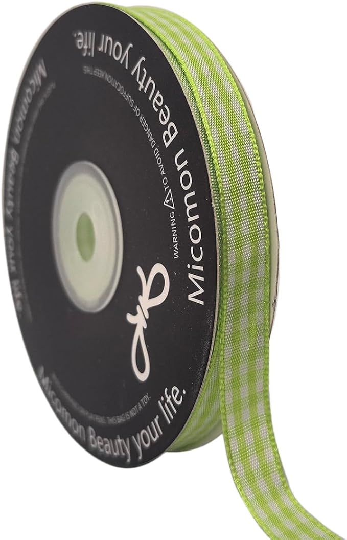 Apple Green Gingham Plaid Checked Ribbon 25 Yard Each Roll 100% Polyester by Micomon
