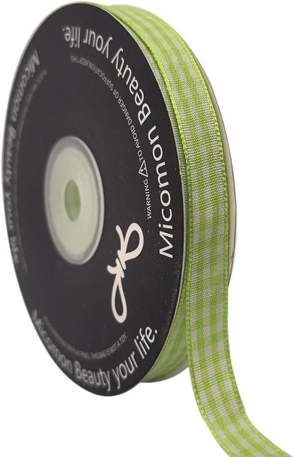 Apple Green Gingham Plaid Checked Ribbon 25 Yard Each Roll 100% Polyester by Micomon