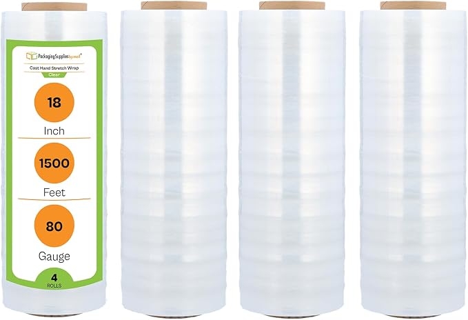 PSBM 4 Rolls 18 Inch x 1500 Feet 80 Gauge Stretch Film/Wrap Heavy Duty by PackagingSuppliesbymail
