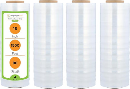PSBM 4 Rolls 18 Inch x 1500 Feet 80 Gauge Stretch Film/Wrap Heavy Duty by PackagingSuppliesbymail