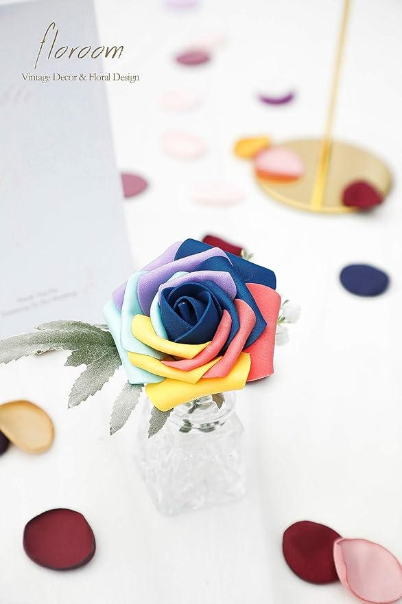 Floroom Artificial Flowers 25pcs Real Looking Whimsical Blue Foam Fake Roses - Image 5