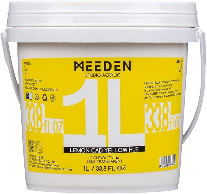 MEEDEN Lemon Yellow Acrylic Paint: 1 L /33.8 oz Heavy Body Gloss Non-Toxic by MEEDEN