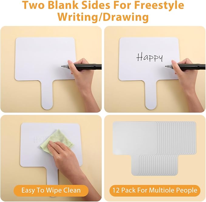12 Pcs Dry Erase Answer Paddles, Auction Paddles Bulk, 9.8 x 8 Inches White - Image 3
