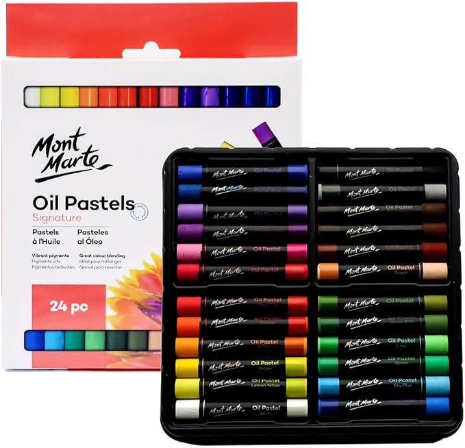 Mont Marte Oil Pastels Signature 24pc, 24 Assorted Colors, Vibrant Oil Pastel by MontMarte