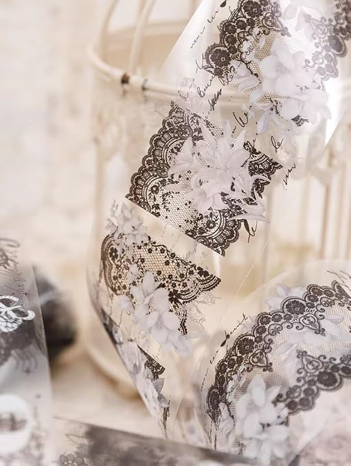 3pcs Vintage Lace Tape Cutout Art Lace Black White Stickers Roll Sticker PET - Image 2