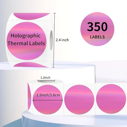 1.5" Holographic Direct Thermal Label Stickers, Round Printable Rainbow Glitter - Image 2