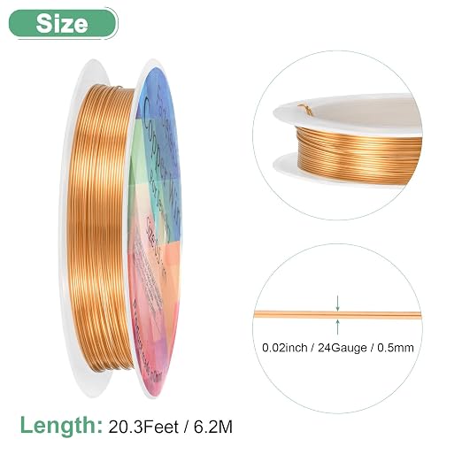 0.5 mm/24 Gauge Copper Wire for Jewelry Making, 20.3FT Copper Beading Craft - Image 3