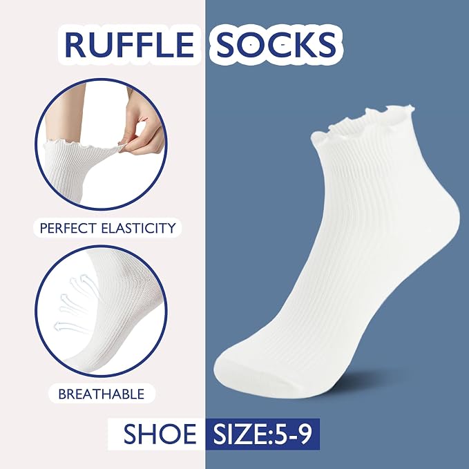 Hstyle 6 Pairs of Ruffle Socks Women, Cute Ruffle Ankle Socks - Image 2