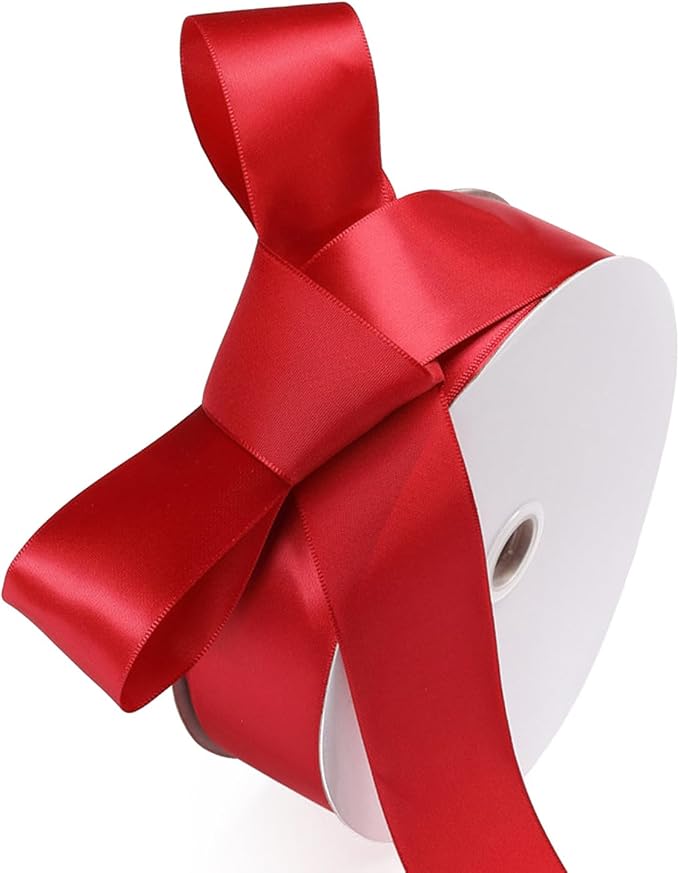 1-1/2" x 100 Yards Burgundy Polyester Satin Ribbon Single Faced Fabric Ribbons by Oakarbo