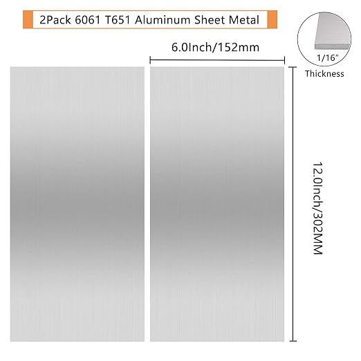 2Pack 6061 T651 Aluminum Sheet Metal 6" x 12" x 1/16" Flat Plain Thin Aluminum - Image 2