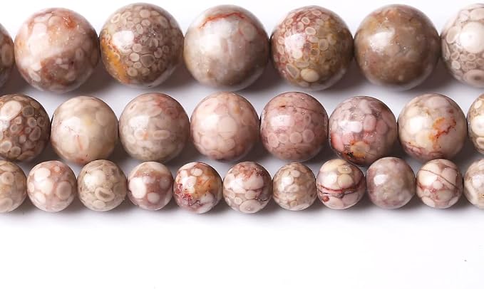 32PCS 12MM Flowery Cowry Fossil Stone Beads Energy Healing Beads - Image 2
