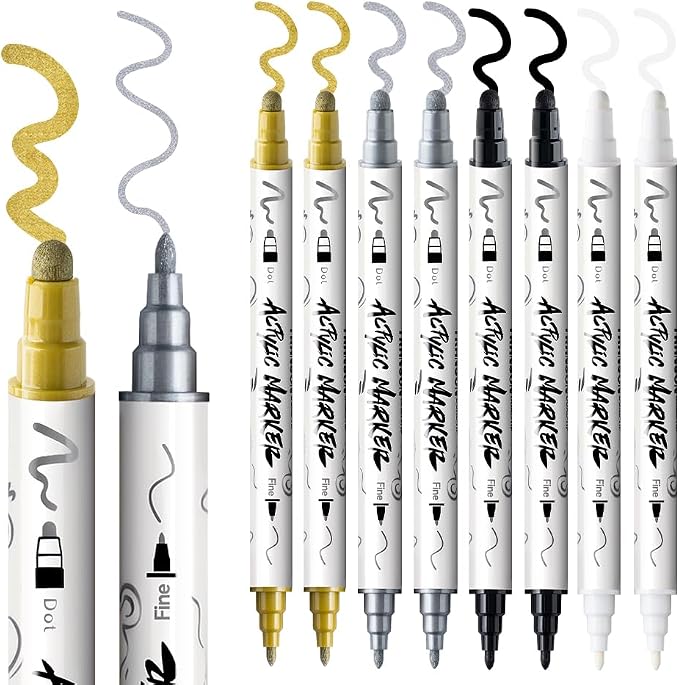 TRANSON 2 Gold, 2 Silver, 2 Black and 2 White Paint Markers Bold and Fine - Image 6