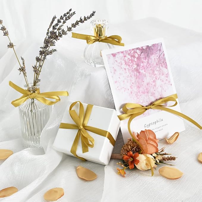 TONIFUL 3/8 Inch x 100yds Dark Gold Satin Ribbon Thin Solid Fabric Ribbons Roll - Image 4