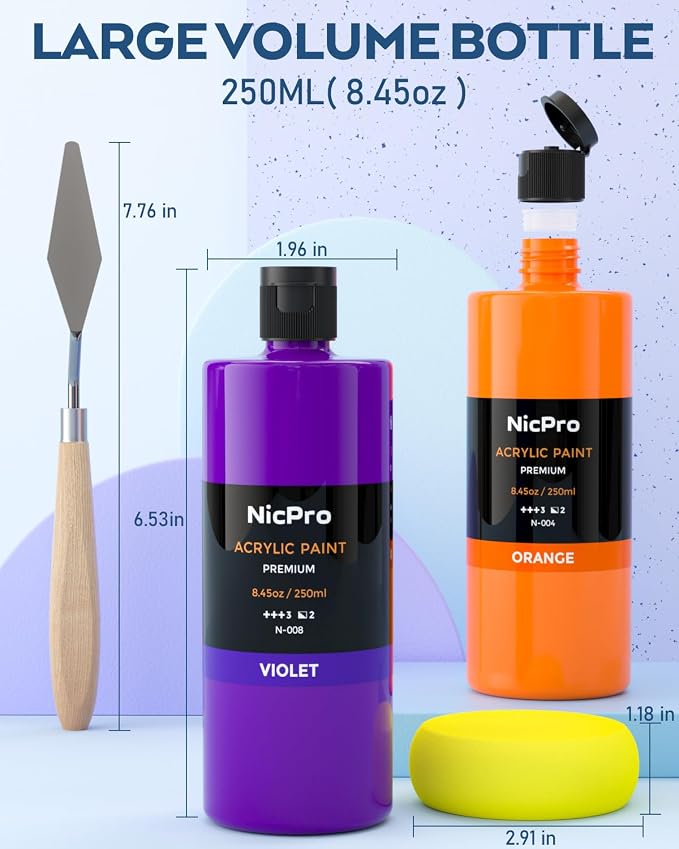 Nicpro 24 Colors Large Bulk Acrylic Paint Set, Rich Pigments Non Toxic - Image 4