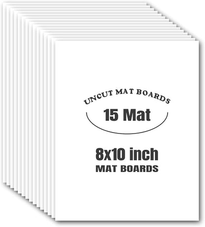 AUEAR, 15 Pack 8x10 Uncut Matte Boards White Photo Mat Board Great by AUEAR