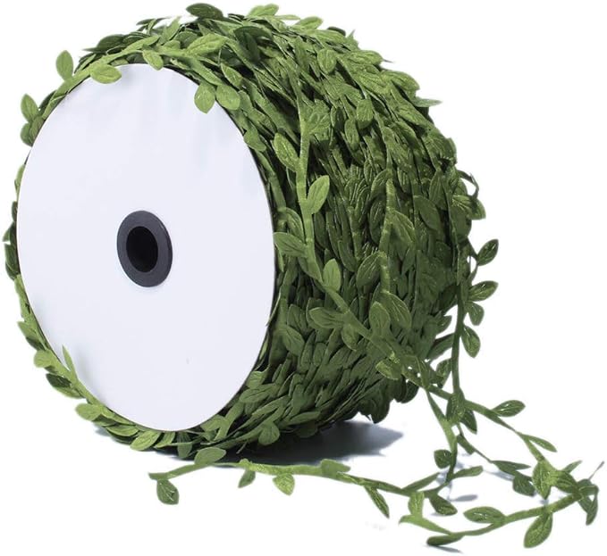 BASOKAN Grass Olive Green Leaves Leaf Ribbon Trim Rope by BASOKAN