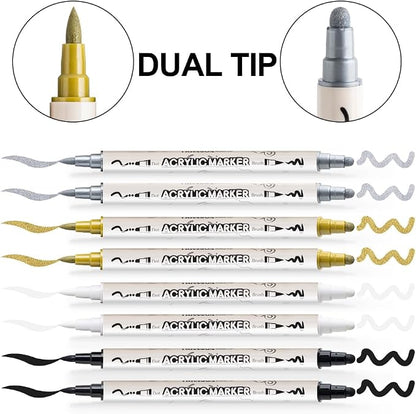 TRANSON 2 Gold, 2 Silver, 2 Black and 2 White Paint Markers Brush and Bold - Image 4