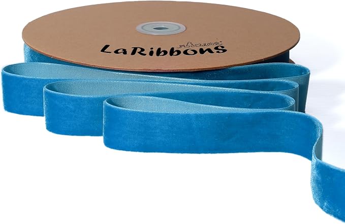LaRibbons Thin Velvet Ribbon 1 Inch x 25 Yards, Dusty Blue Velvet Ribbon by LaRibbons