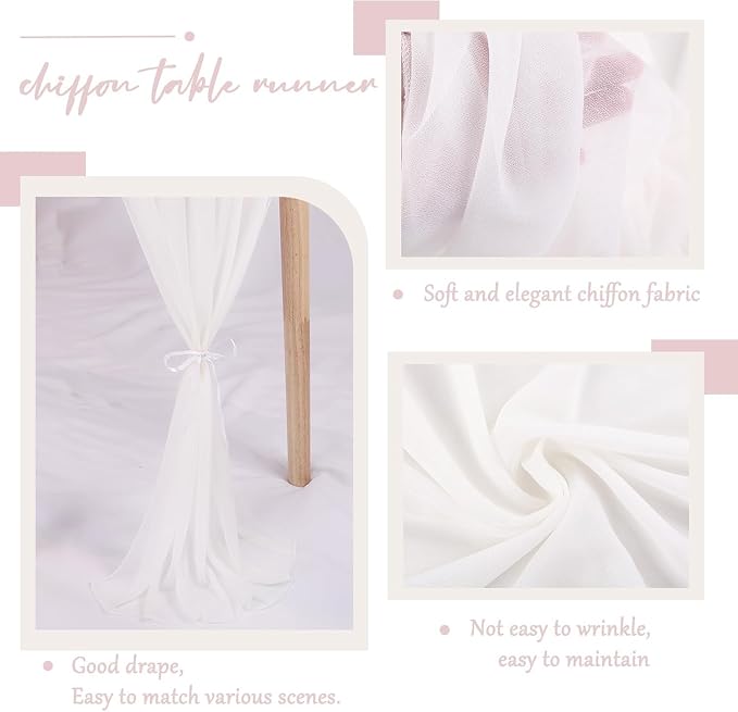 Snow White Chiffon Table Runners 10 FT Chiffon Cloth Runner - Image 3