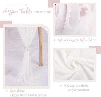 Snow White Chiffon Table Runners 10 FT Chiffon Cloth Runner - Image 3
